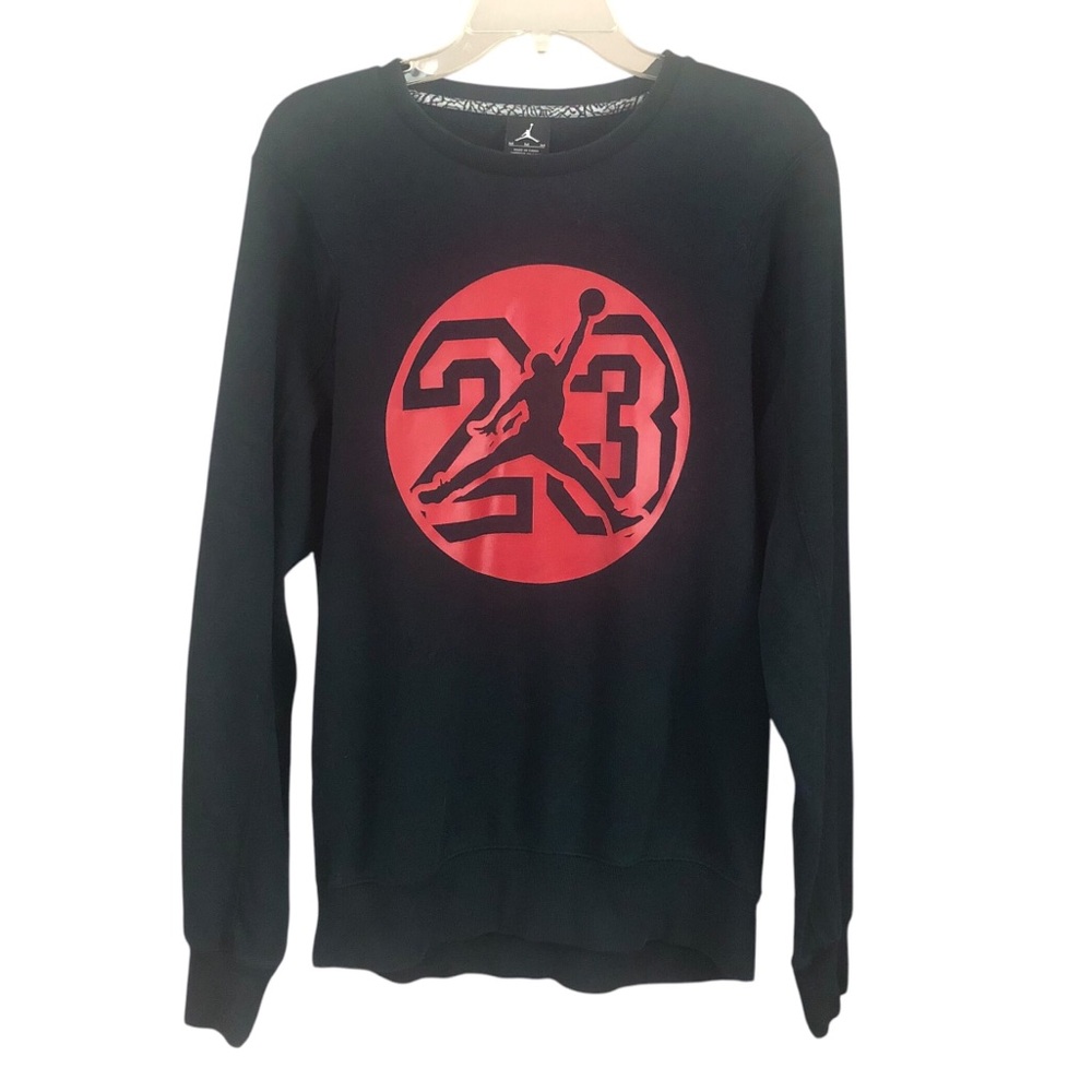Men's Nike Air Jordan Black Crew Neck With Red Graphic Jumpman Logo. Size Medium